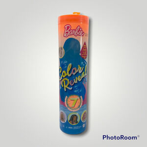 BARBIE Color Reveal Metallic Sunny N' Cool Series Doll 7 Surprises Orange Tube